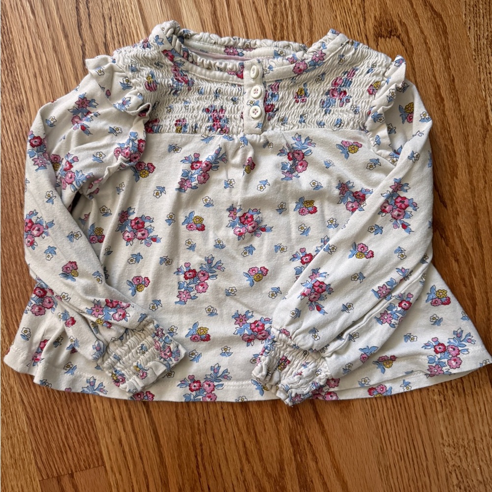 Size 2-3 Mini Boden floral smocked long sleeve shirt size 2-3